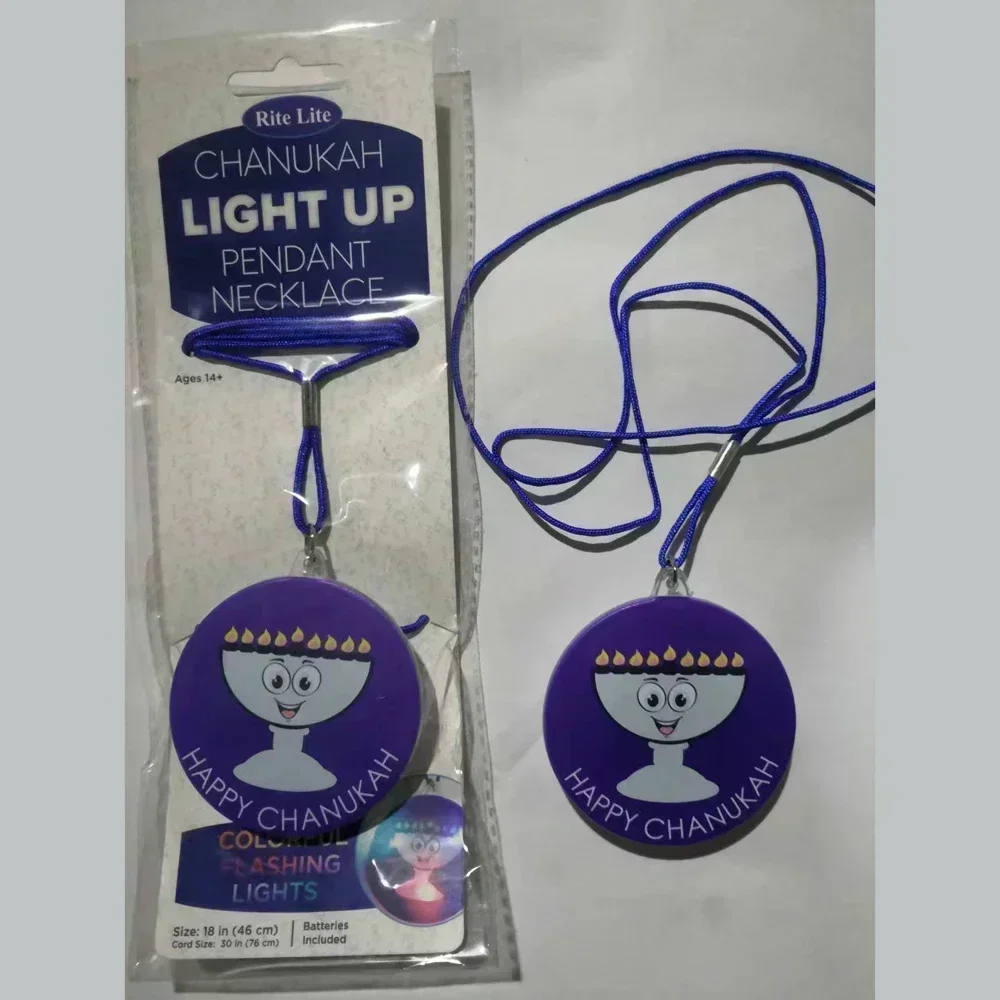 5 pcs Hanukkah LED Light up pendant necklace, Passover Flashing Lights, Glowing Necklaces, Printed Hangers