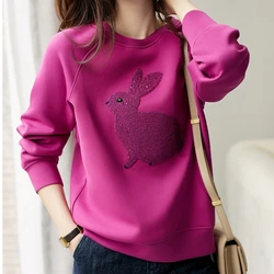 Hooded Splicing Sweater for Women Round Neck Sequins Long Sleeved Loose Casual Pullover Bottoming Shirt Female Fall