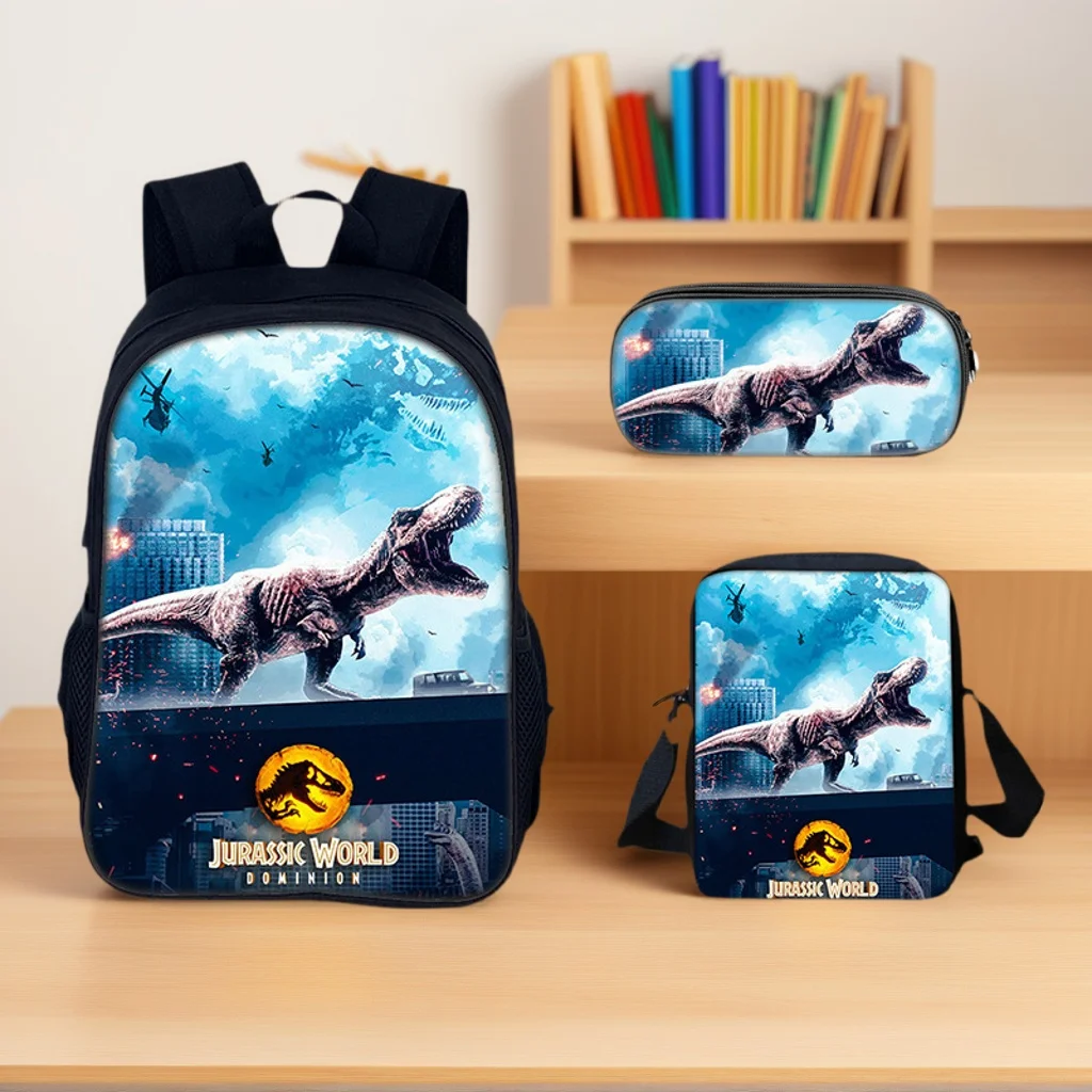

Jurassic World Kid Lightweight Backpack with Side Bag Pencil Case,Canvas BookBag Durable Knapsack for Student
