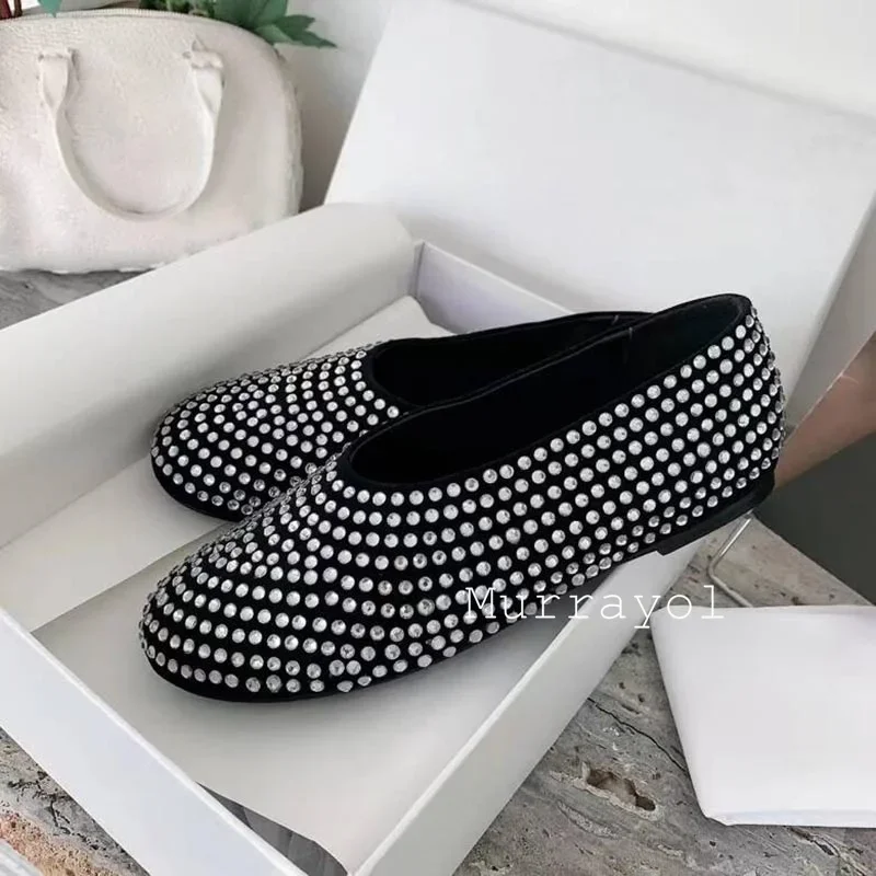 New Shallow Mouth Flat Single Shoes Women Round Toe Rhinestone Decor Mary Jane Shoes Spring Summer Versatile Ballet Shoes