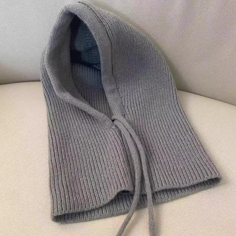 

Fashion Windproof Knitted Balaclava Hat Woolen Solid Color Neck Collar Beanies Cap Ear Protection Keep Warm Pullover Cap Winter
