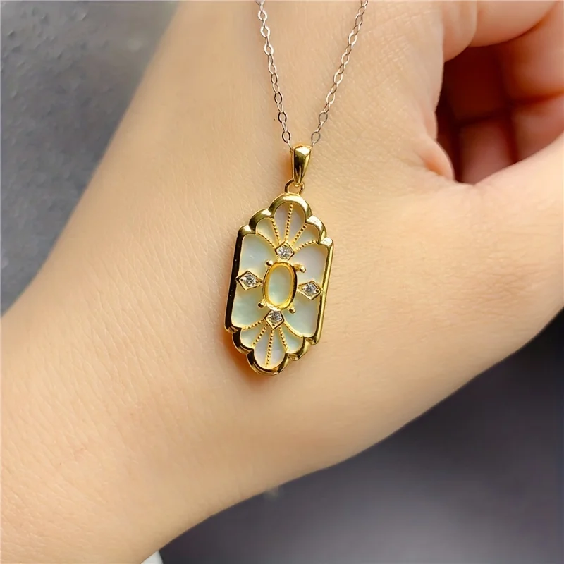 1pc natural shell decor sterling silver pendant, 5*7mm size, golden necklace bezel, DIY jewelry component for DIY jewelry making