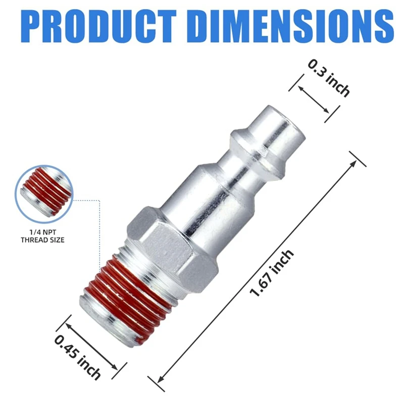 ABVJ-25 Pcs 1/4 Inch Air Hose Fittings, 1/4 Inch Body Size,M-Type Plug,1/4 Inch Male Threads Size, Pre-Coated, 300PSI