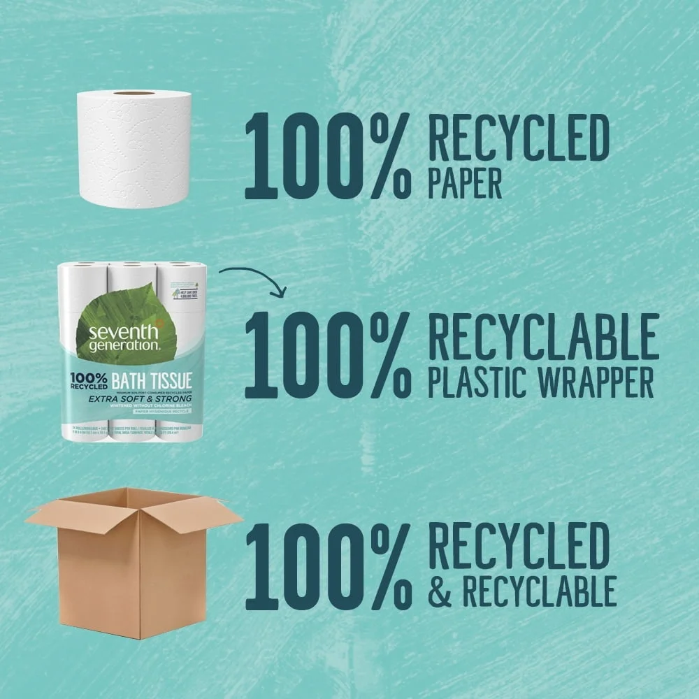 Carta igienica ecologica a 2 strati, 24 rotoli, 240 fogli, ciascuno, carta riciclata, sicura, compatibile con camper, morbida e resistente