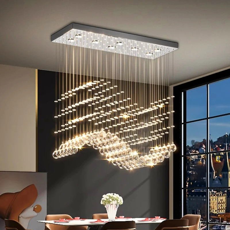

Modern Design Wave-shaped Crystal led Chandeliers lustre Base Lighting Ceiling Bundle Hanging wire for Dining room Dimmable