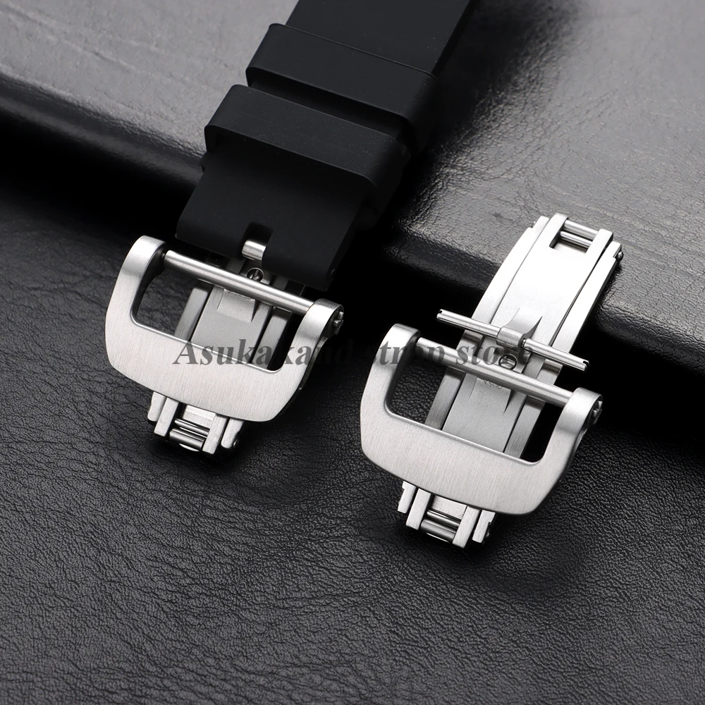 Cierre de acero inoxidable de 18mm y 20mm para Richard Mille, correa de cuero de goma, reloj de doble presión, botón de hebilla de mariposa plegable