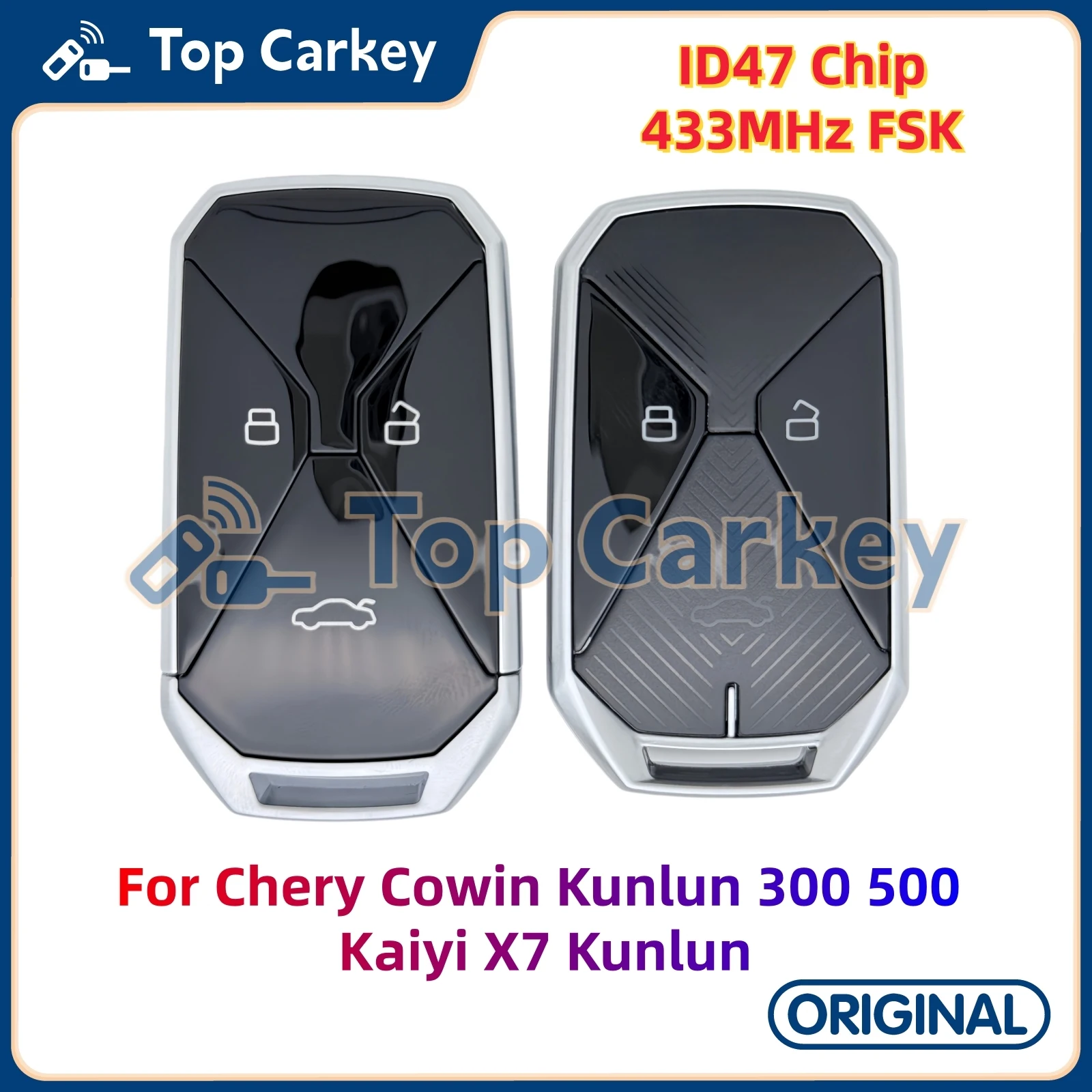 TopCarkey Original Smart Remote Key ID47 Chip 433MHz for Chery Cowin Kunlun 300 500 Kaiyi X7 Kunlun