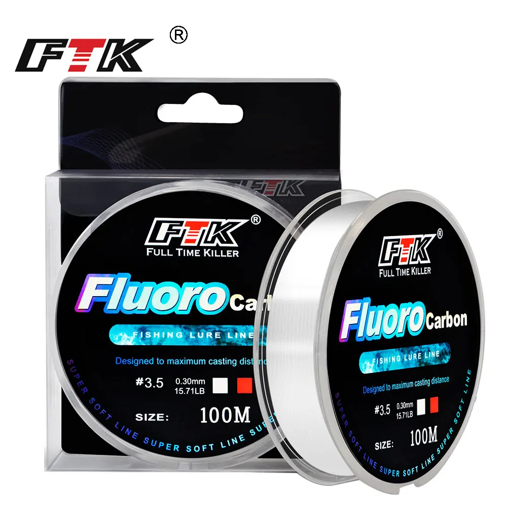 FTK 100M Fluorocarbon Coating Fishing Line 4.13LB-34.32LB Carbon Fiber Monofilament Leader Line Carp Fishing Sinking Line