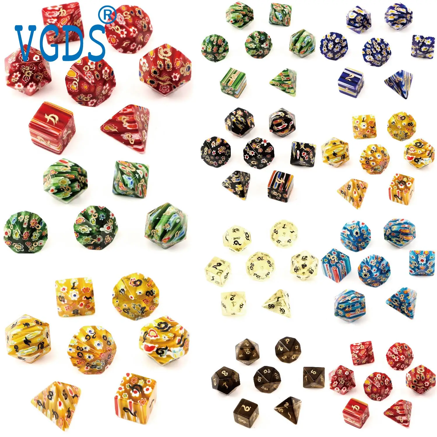 

Xiangyun Font 7Pcs/SET D4 D6 D8 D10 D12 D20 VGDS Table Role Play Game Arial Font K9 Transparent Glass Flower Glass Dice