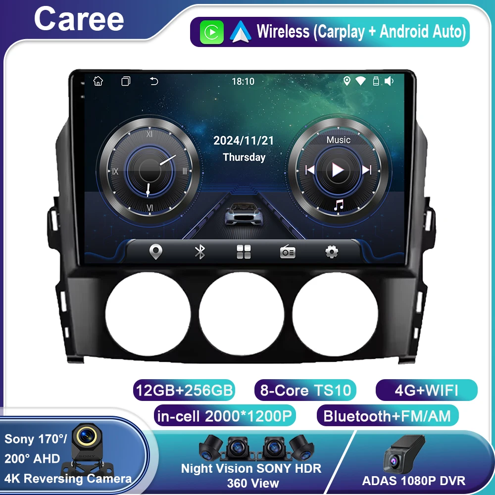 

Car Radio For Mazda MX-5 MX5 MX 5 NC 2005- 2015 Multimedia Video Player Head Unit 4G WiFi Bluetooth DSP Wireless Carplay No 2DIN