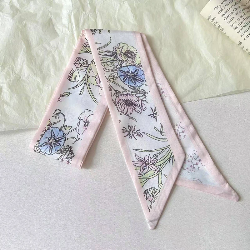 New Luxury Brand Small Silk Scarf Women Hair Band Bag Handbag Handle Ribbon Scarf Band Flowers Printing Neck Scarves Neckerchief image 5