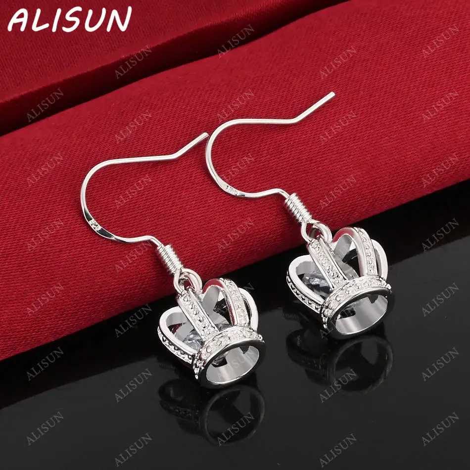 

ALISUN 925 Sterling Silver Zircon Crown Earrings Drop Earrings Fashion Jewelry Charm Grace Noble Wedding Accessories