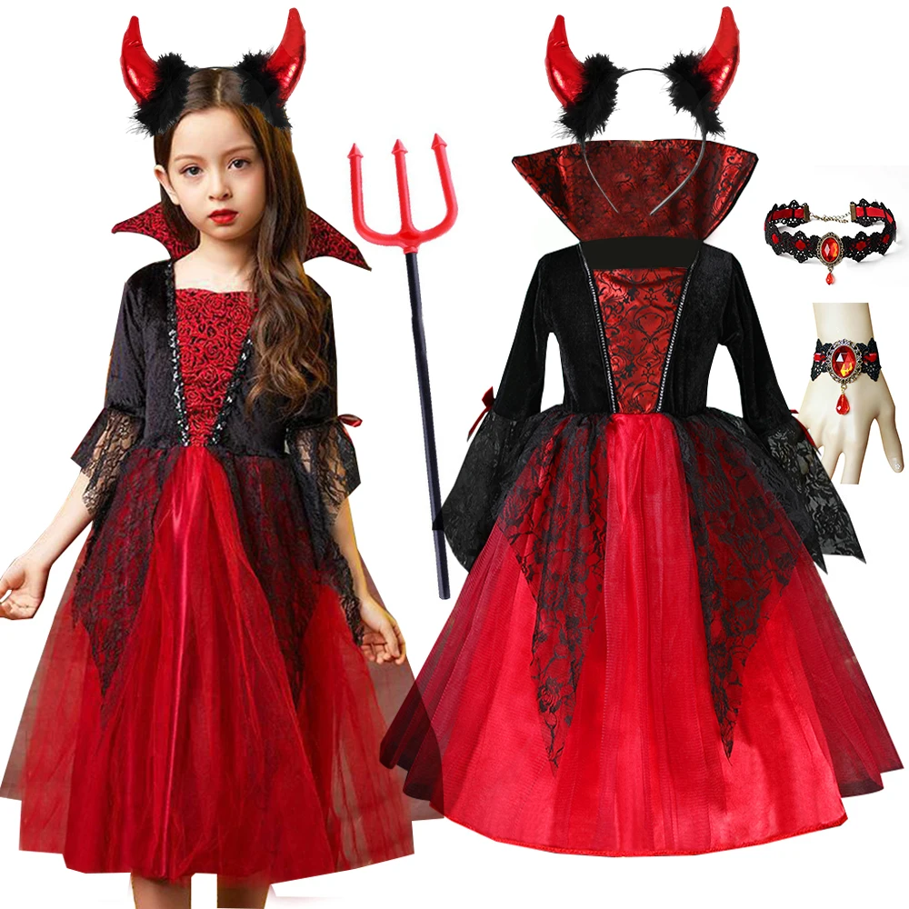 

Vampire Girl Halloween Costume Dress Fancy Carnival Cosplay Party 2-12Y Child Girl Party Dress Disney Disguise Stage Performance