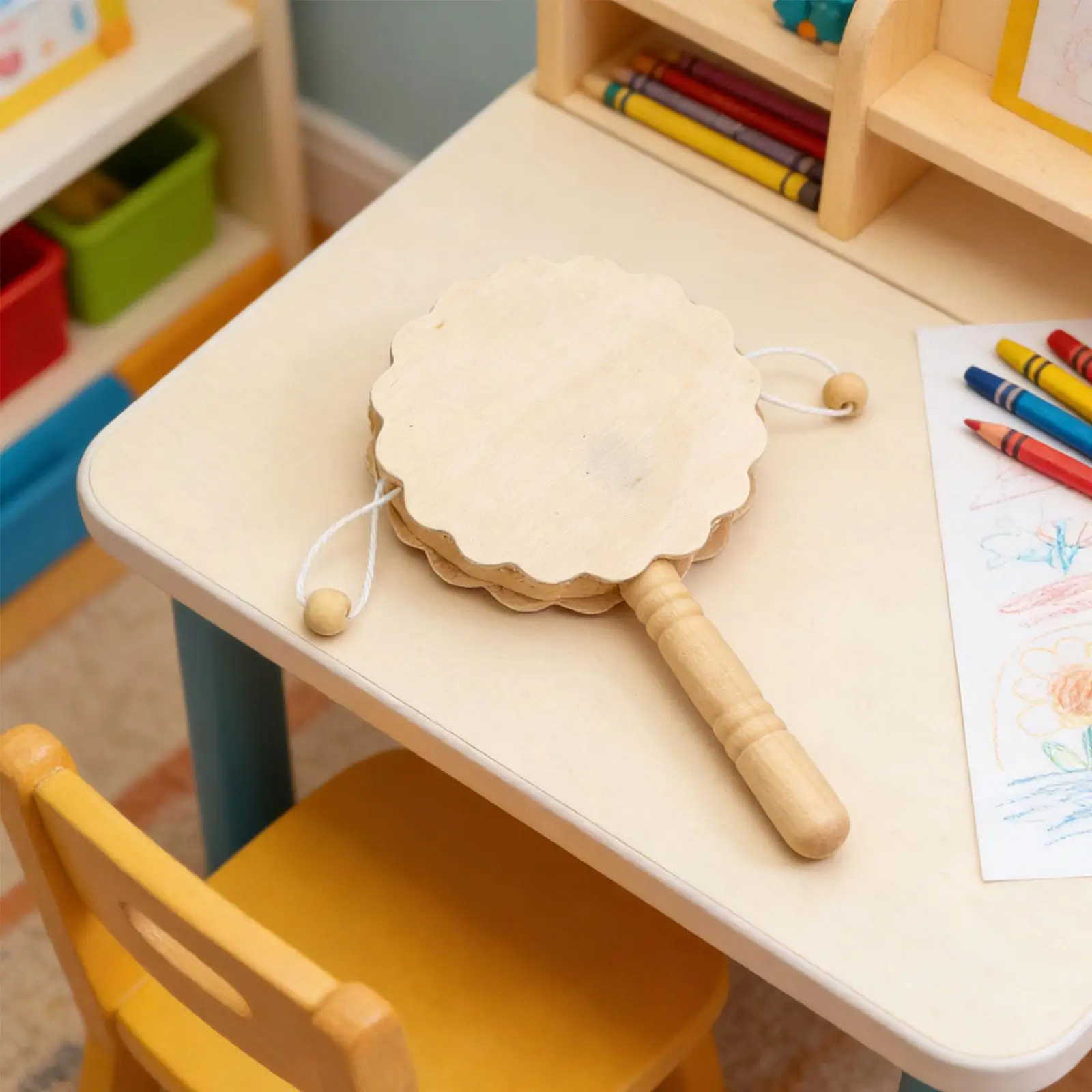 7x DIY Rattle Drum Educational Toy, Drum Toy Unfinished Wood Toy Blank Unfinished Crafts