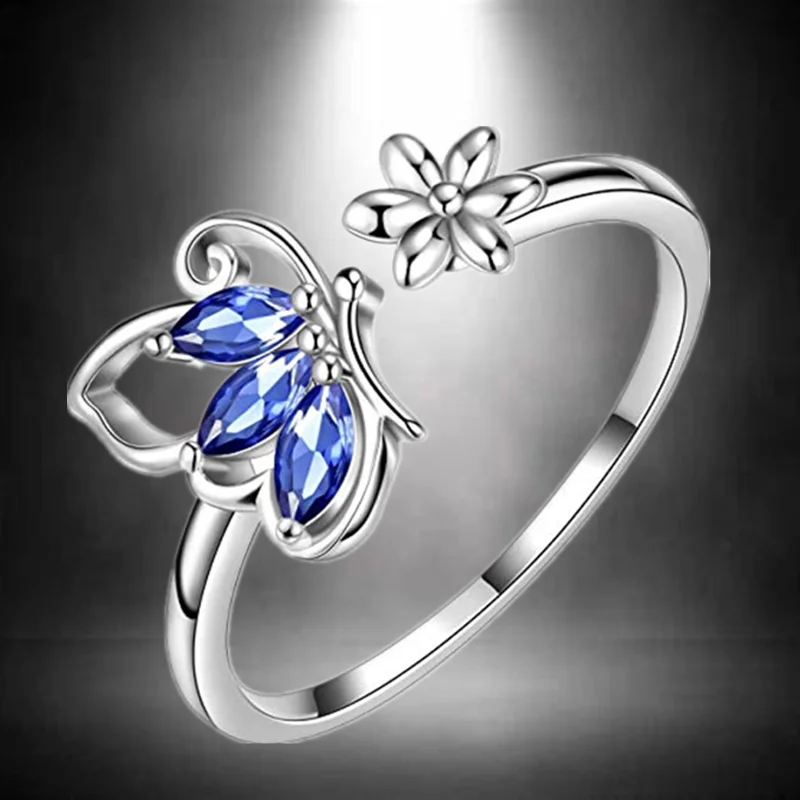 Bohemian Opening Adjustable Ring Zircon Butterfly Ring Engagement Rings for Women Stainless Steel Jewelry Birthday Party Gift