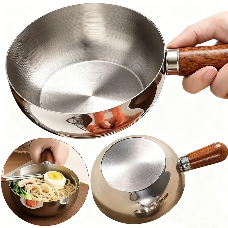 Stainless Steel Saucepan Milk Pan with Walnut Wood Handle Small Cooking Pot for Frying Egg Heating Milk 316 Steel KitchenCooking