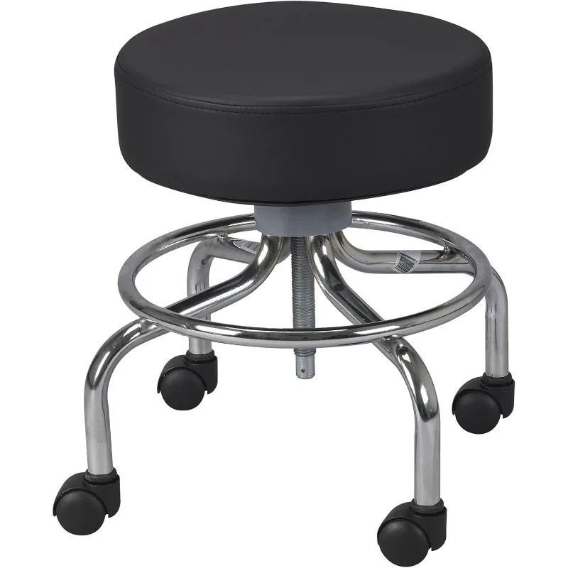 Banqueta redonda com rodas, preta