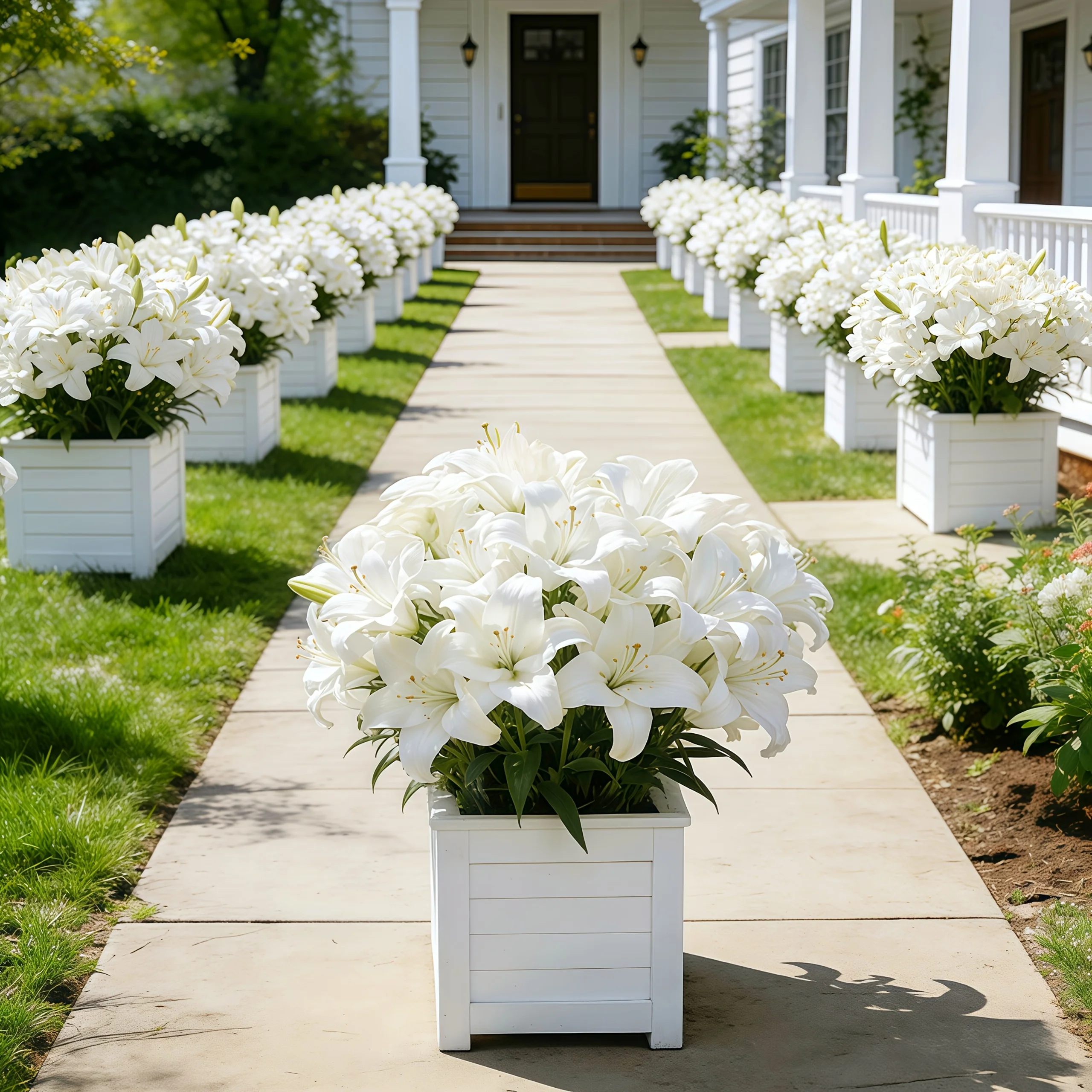 36 große, künstliche weiße Lilien – realistische Blumen, die sich ideal für die Dekoration im Freien oder im Haus sowie für Veranstaltungen, saisonale Dekorationen, hochwertige Blumensträuße, Außendekorationen, Partydekorationen und wartungsfreie, elegante Blumensträuße eignen. Auch als Handsträuße für den Valentinstag geeignet. – Detail 5
