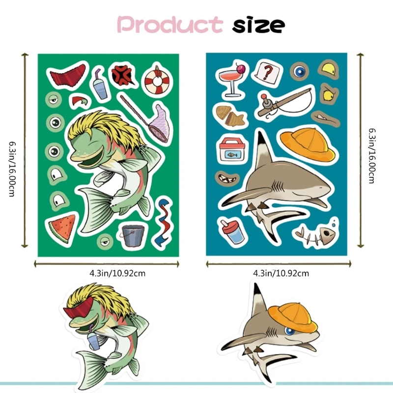 HX6A 24Pcs PVC Stickers Cartoon Fishing Theme Decals for Tablets Phone Decoration