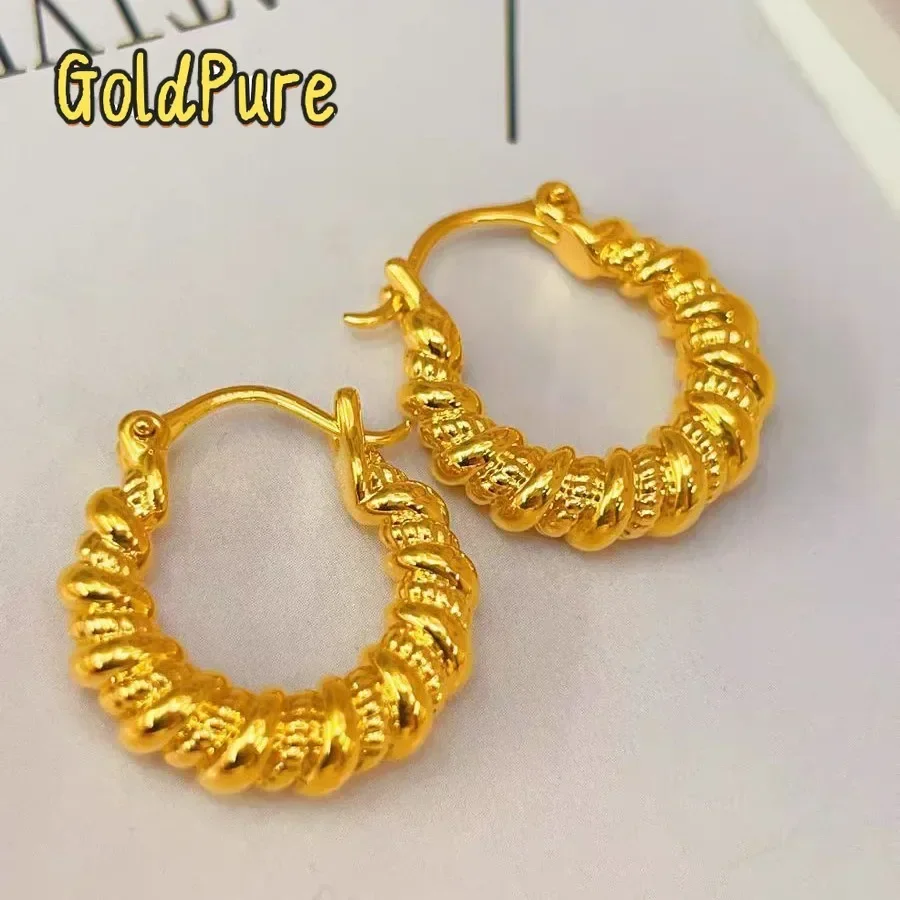 

Goldpure Luxury 24K 9999 Pure Gold real gold Women's Twist Ear Ring Exquisite Simple Simple Ring Earrings