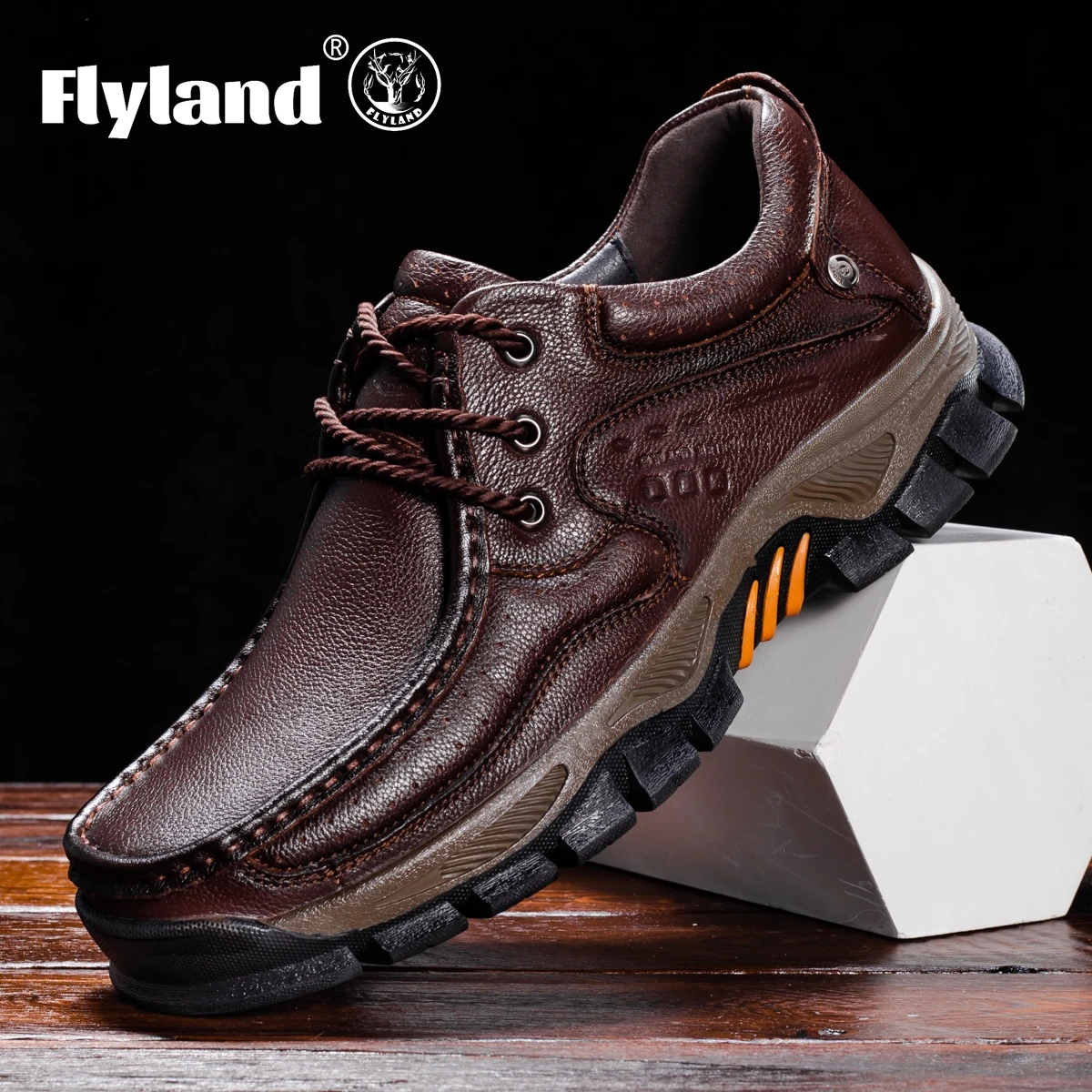 FLYLAND Men\'s Handmade Shoes Outdoor Casual Business Oxfords Vintage Soft Flats Leather Ankle Boots Plus Size