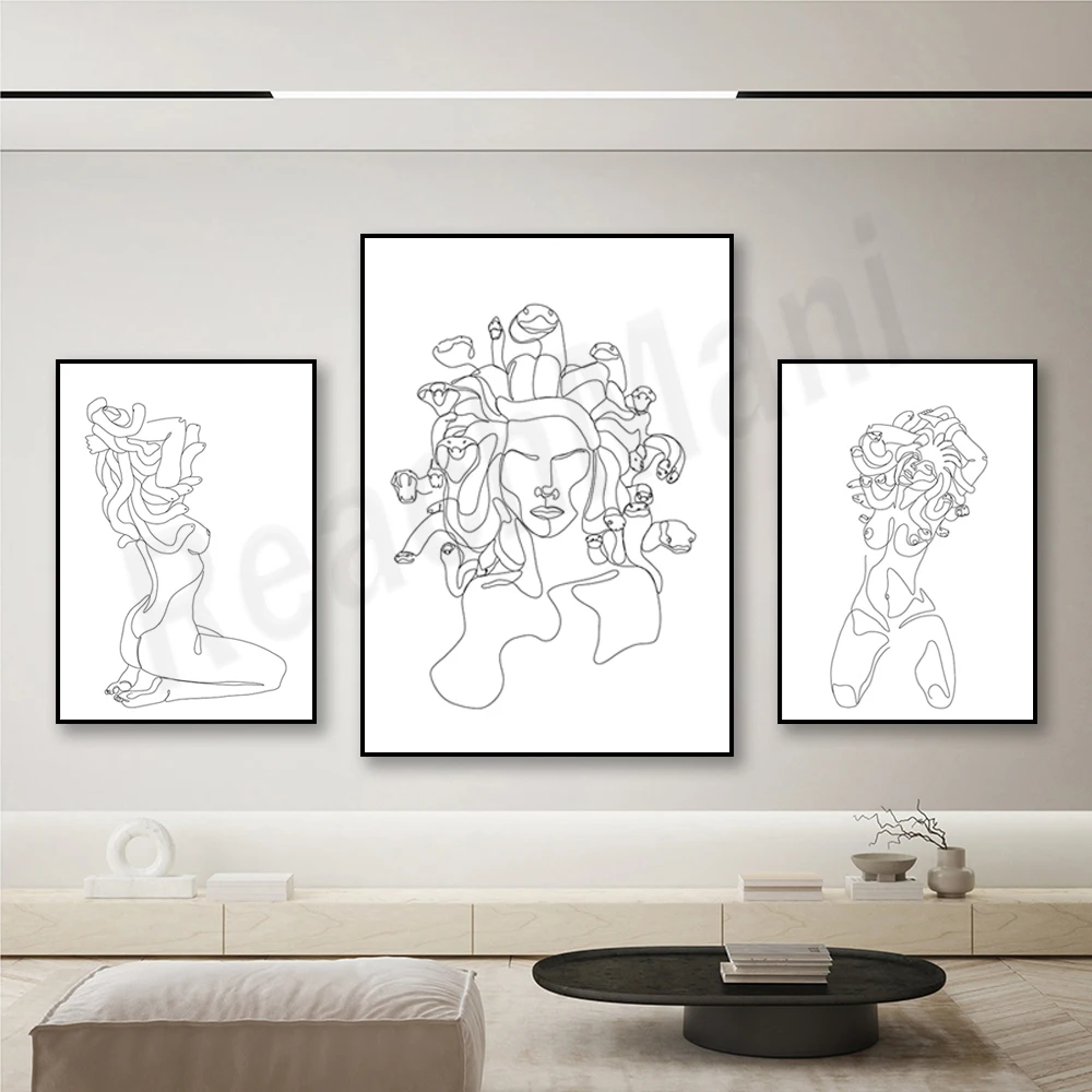 Medusa Greek Mythology Female Line Art Poster Minimalist Wall Art Decor Power of Women Face Artwork