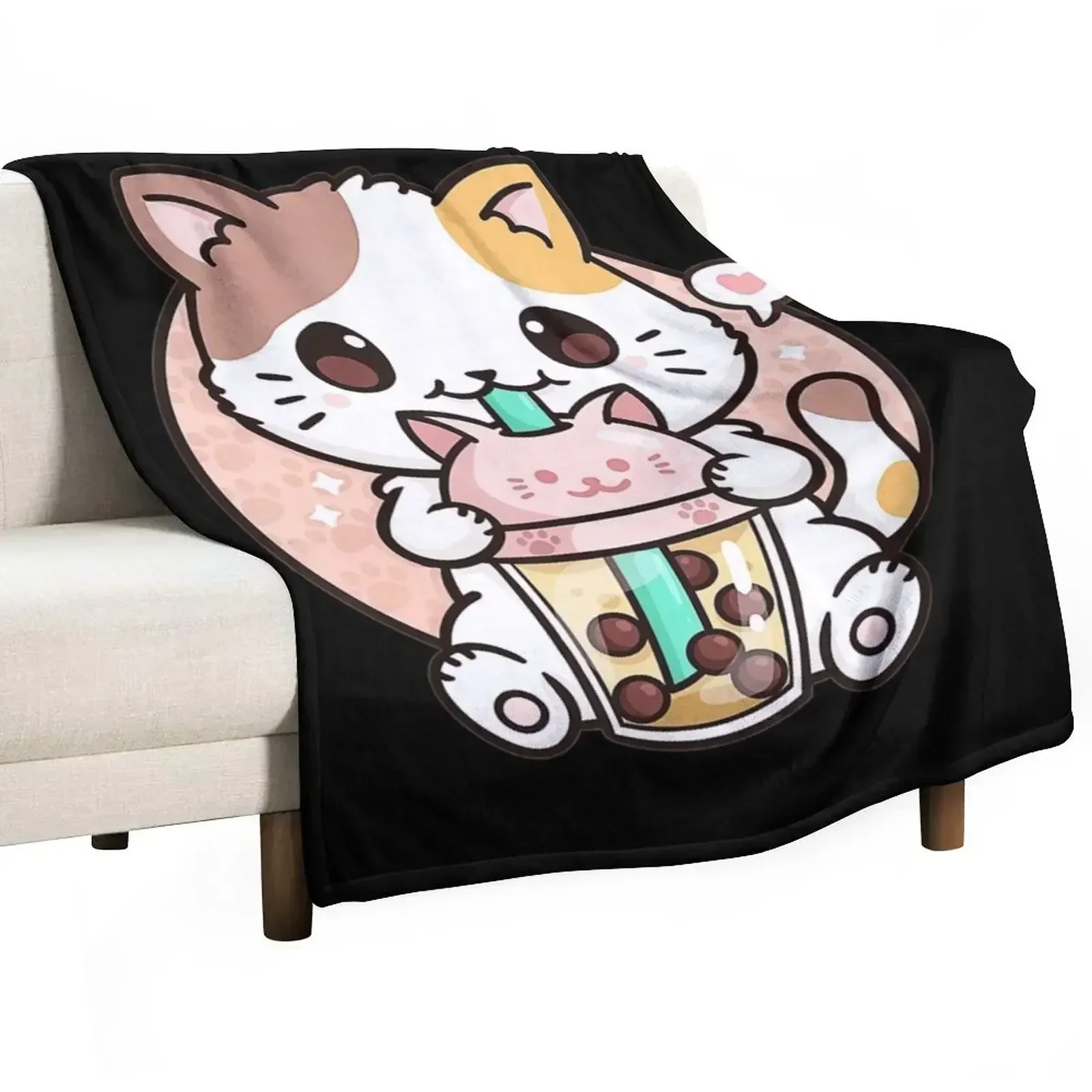 

Cat Boba Tea Bubble Tea Anime Kawaii Japanese Girls Teenager Throw Blanket Personalized Gift funny gift Blankets