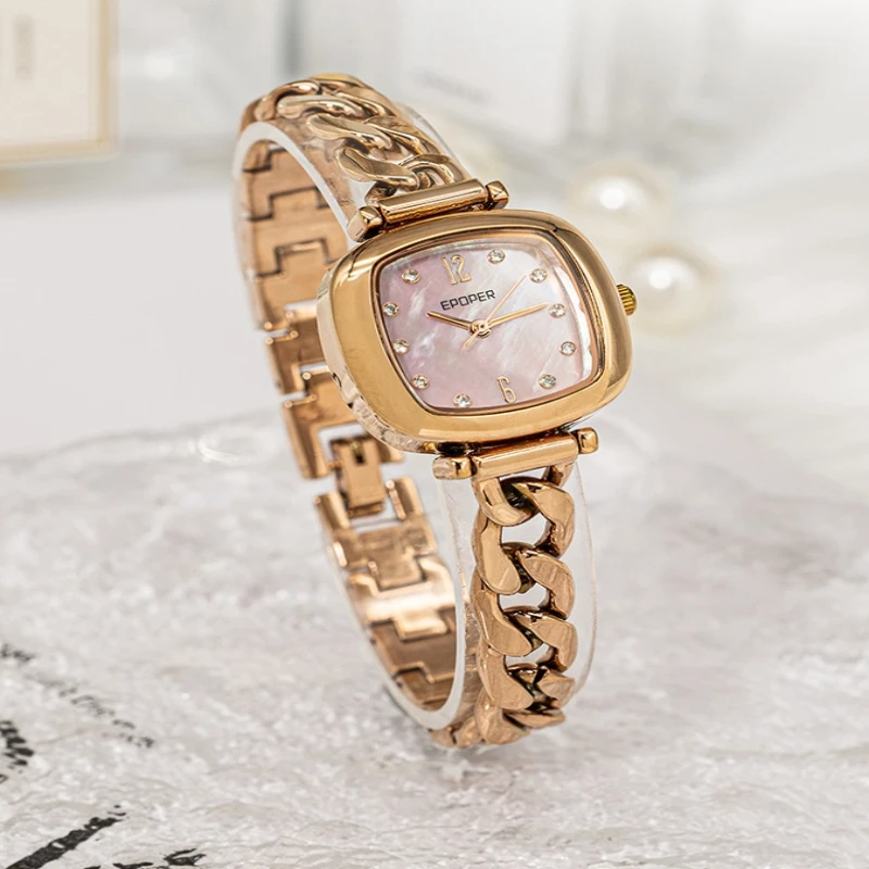 Light Luxury Rose Gold Square Women Quartz Watches Small Sweet Wind Delicate Wristwatch Vintage Elegant Ladies Dress Watch 2026