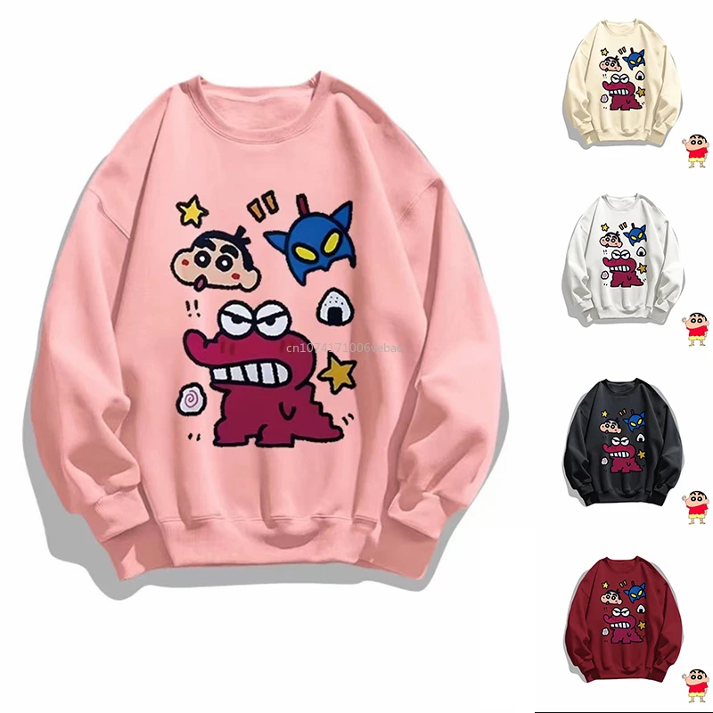 

Autumn Winter Cartoon Anime Crayon Shin-Chan Round Neck Long sleeved Sweater Cute Loose Pullover Cartoon Print Couple Casual Top