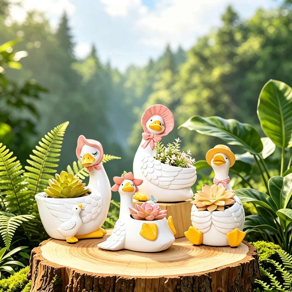 goose-planter-ornament-flowerpot-with-drainage-hole-multipurpose-resin-planter-vase-cute-for-indoor-outdoor-table-balcony-office