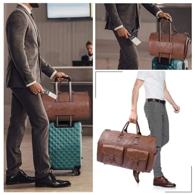 2024 New Leather foldable Duffle Bag Suit Travel Bag Waterproof Extra Large Weekend Bag Portable Flight Bag with Shoe for Women