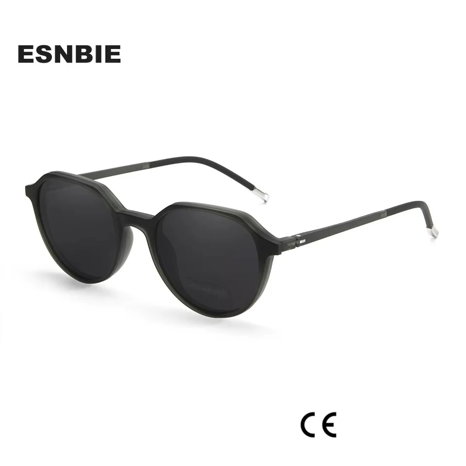 Designer TR90 Geometric Frame Glasses With Oval Magnetic Clip On Sunglasses Polarized Men Women Optical Eyewear Oculos De Grau