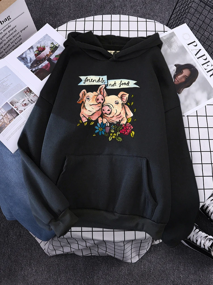 

New In Hoodies Non Food Pig Vegetarian Printed Fun Women Hoodies Loose Sportswear Casual Street Wear Casual Hoodie Y2k Clothes