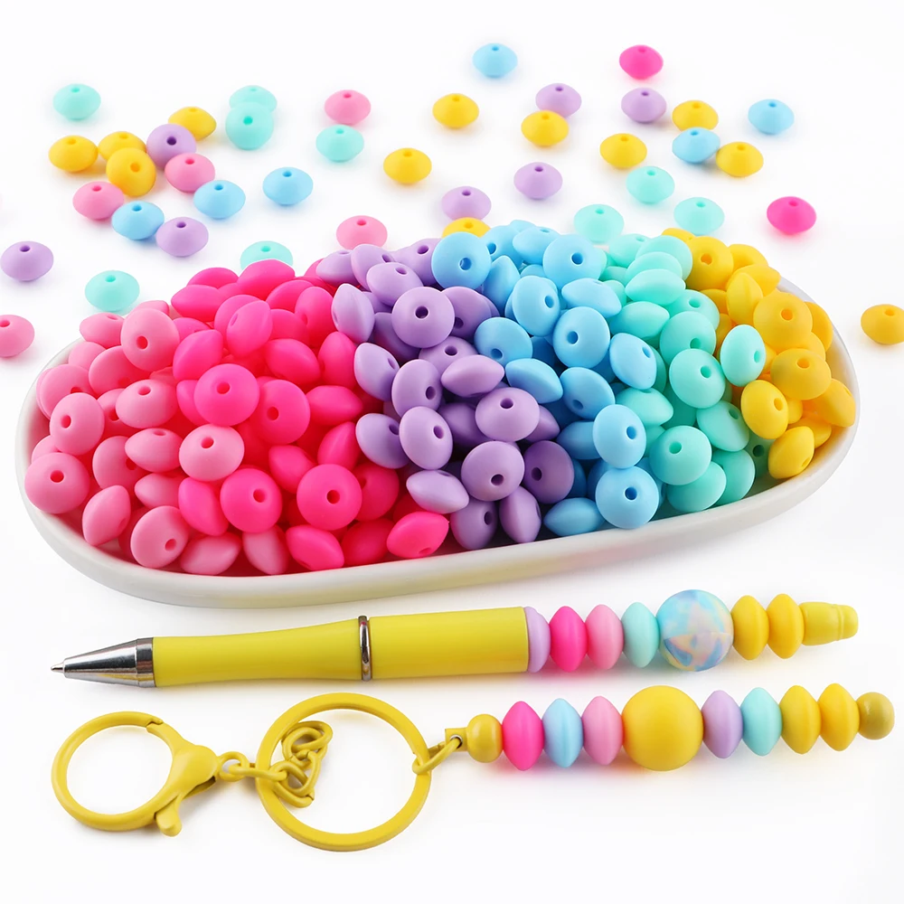 60 stücke 12mm 6 Farbe Silikon Linsen Perlen Neue Kombination Set Für Schmuck Machen DIY Halskette Armband Ohrringe zubehör