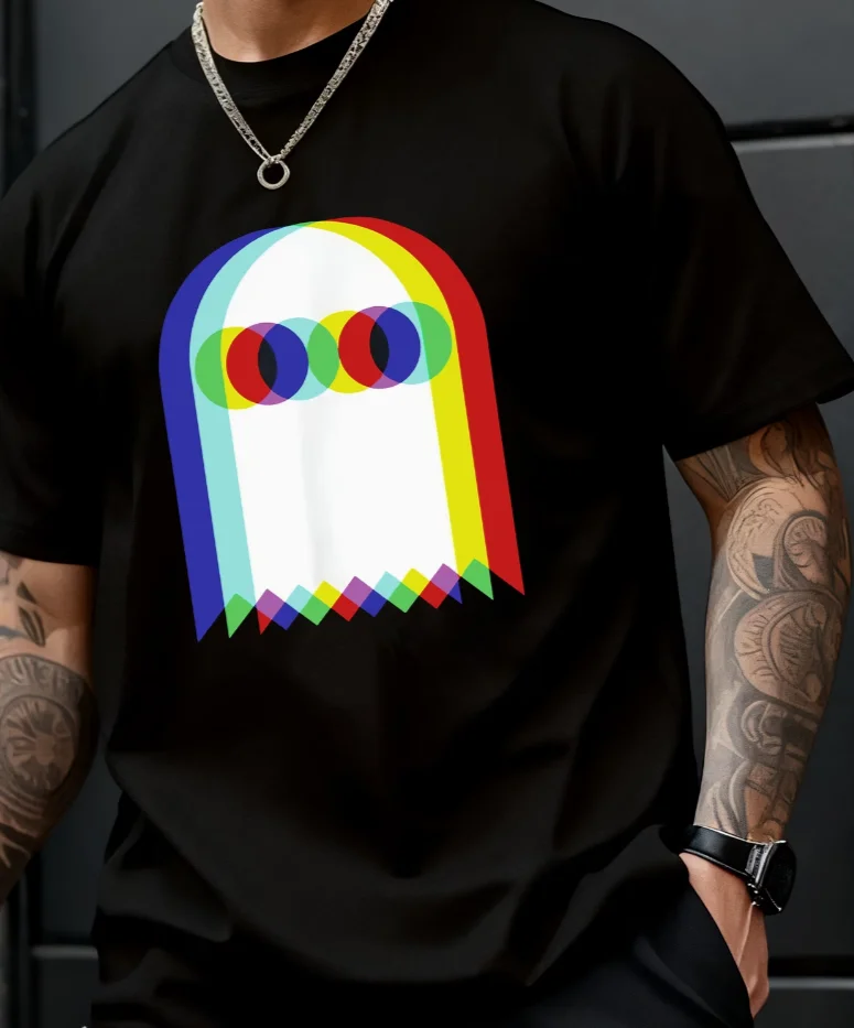 One Men's Retro Pixel Print T-shirt, Featuring A Colorful Spectrum Breathable and Comfortable Fabric, Crew Neck, Short Sleeves