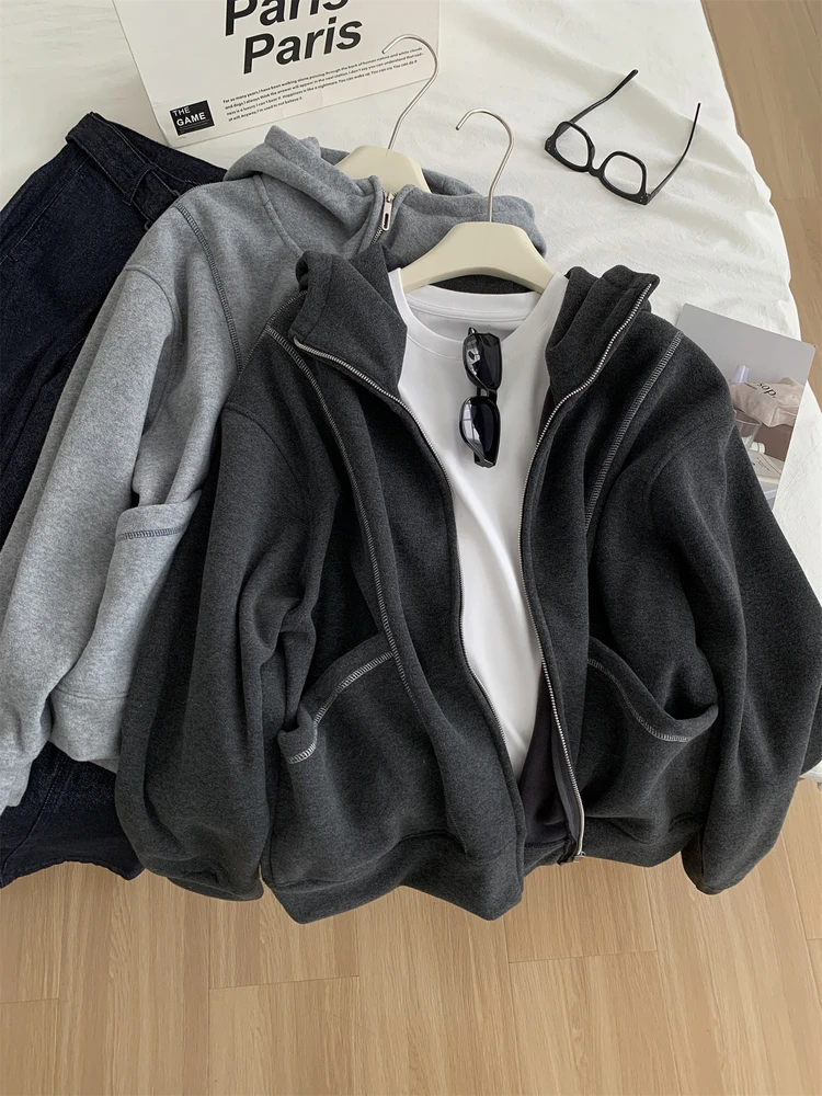 

Ретро-худи оверсайз для женщин, осенне-зимний утепленный кардиган, повседневная удобная верхняя одежда для пар