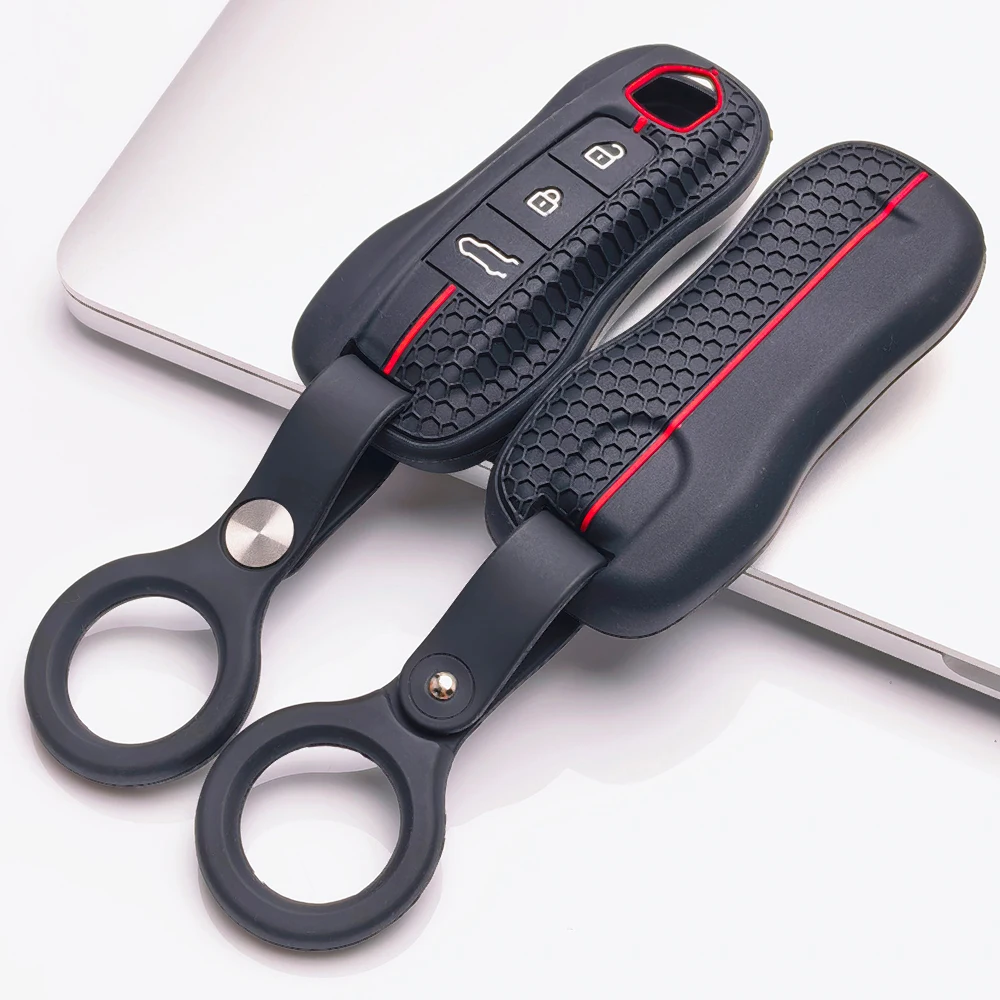 Silicone Remote Key Case For Porsche 911 Cayenne Panamera Macan Taycan 718 Boxster Cayman with finger holder Scratch Resistant