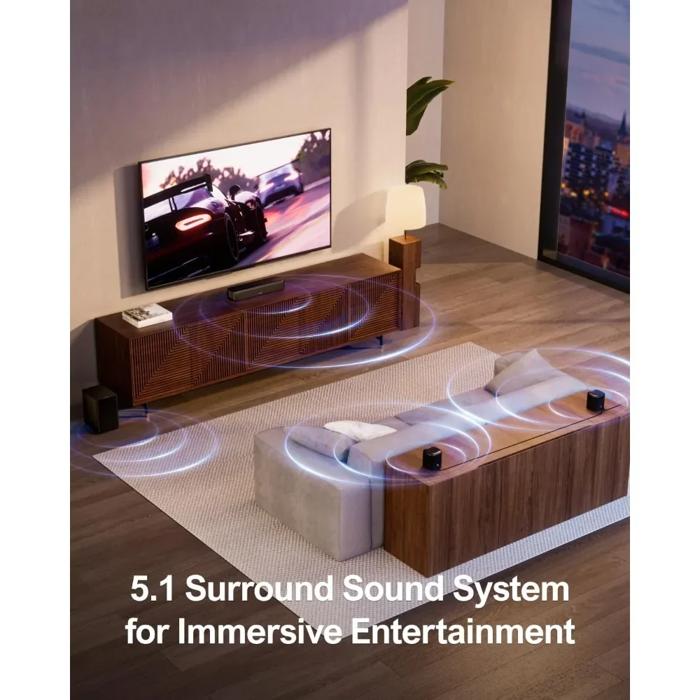 

5.1ch Sound Bar with Subwoofer, Home Theater Virtual Surround Sound System for TV, Soundbar with App Control, 2 Surround Speake