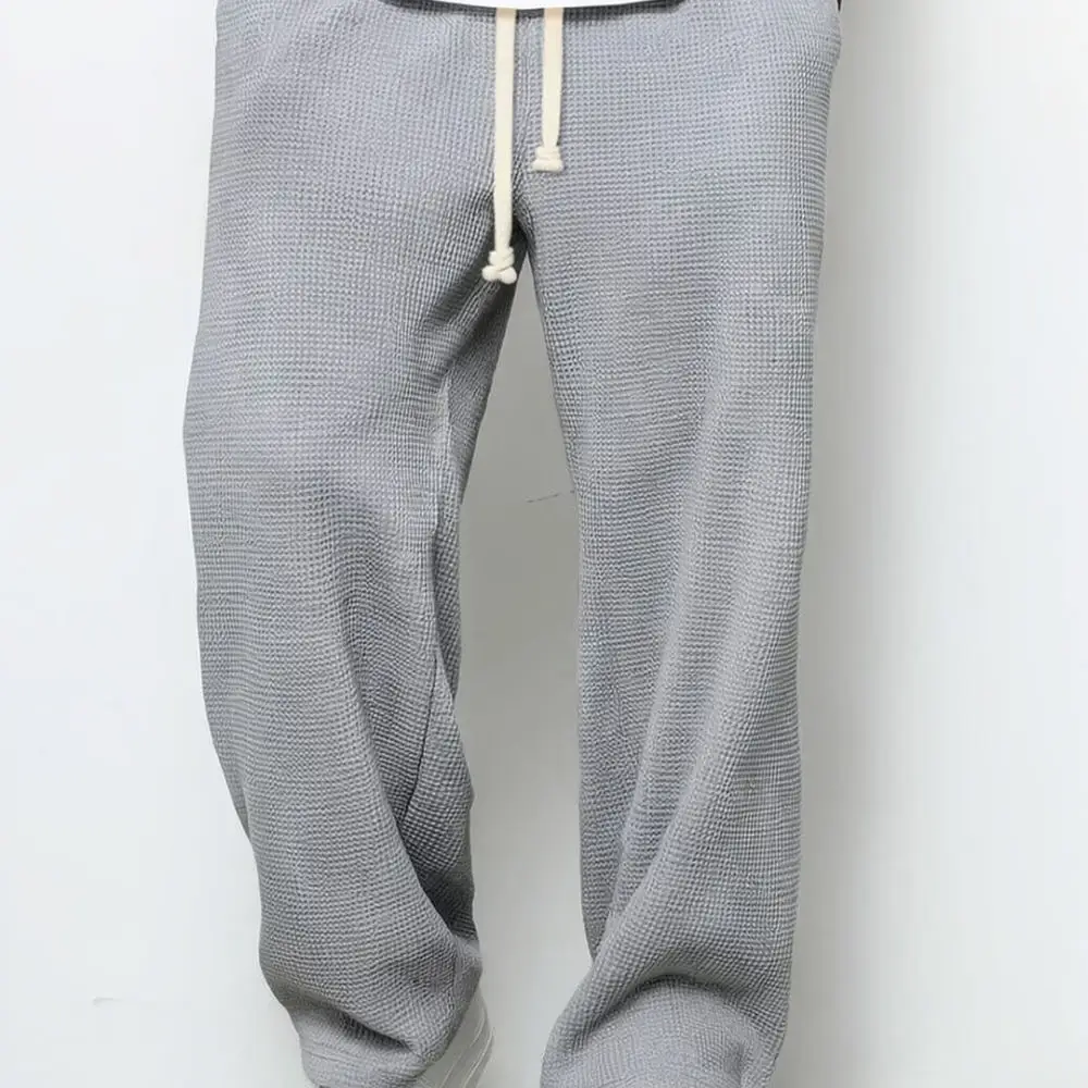 Casual Mens Trousers Waffle Texture Straight Leg Loose Fit Pants Summer Comfortable Streetwear Fashion Patchwork