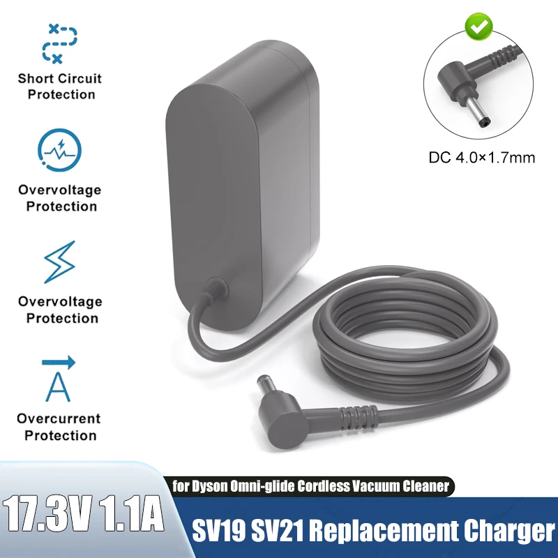 Replacement SV19 SV21 Charger 17.3V 1.1A DC 4.0*1.7mm Compatible with Dyson Omni-glide Vacuum Power Adapter Part 965254-01