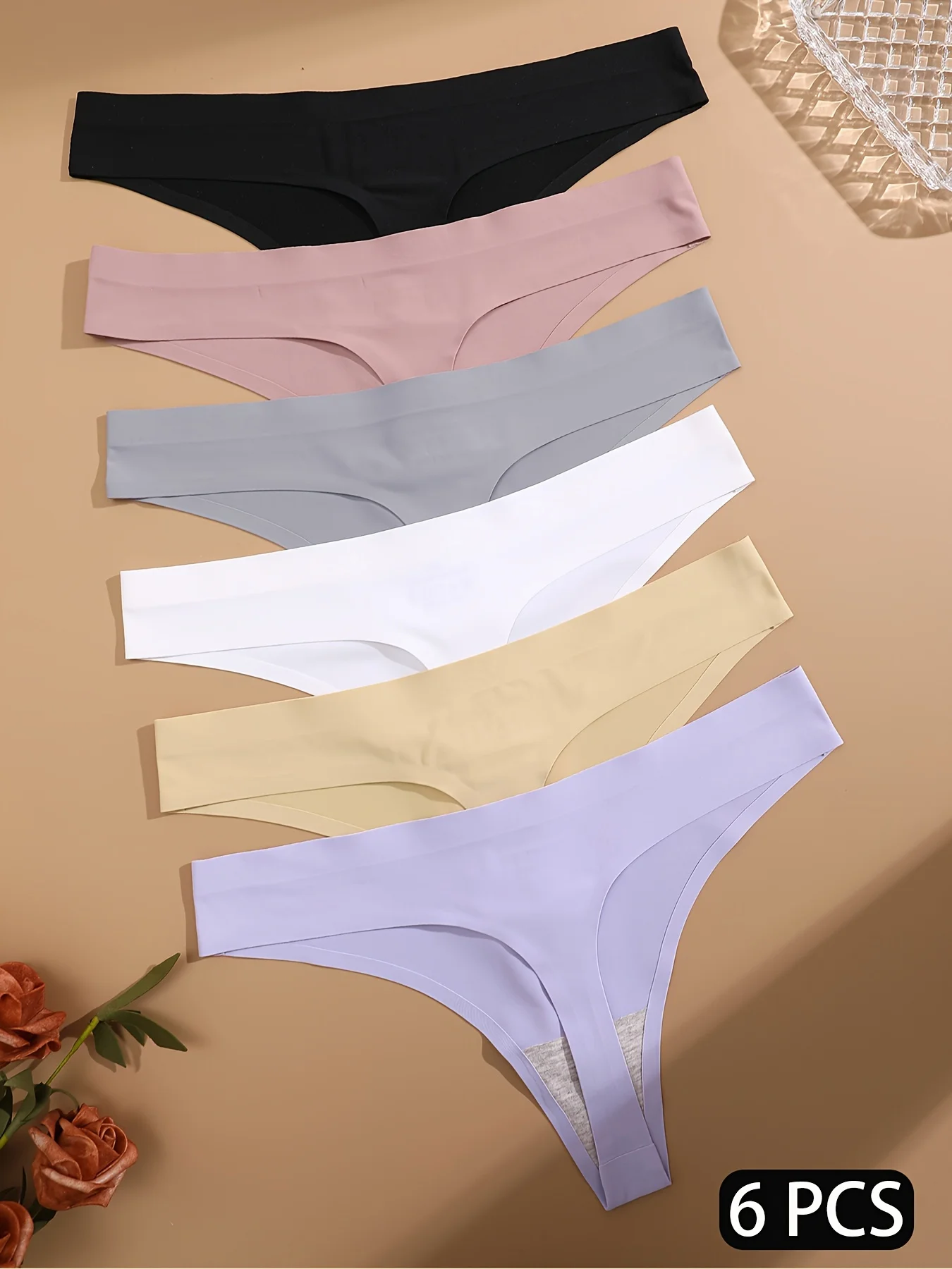 FINETOO 6Pcs Seamless G String Women Panties Ice Silk Sexy Briefs Thong Low Waist T-back 9 Solid Color Underwear Femlae Lingerie