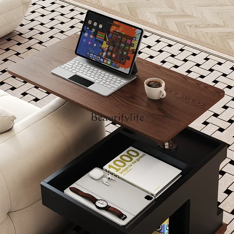 NN Italian minimalist solid wood trolley side table, movable lifting side table