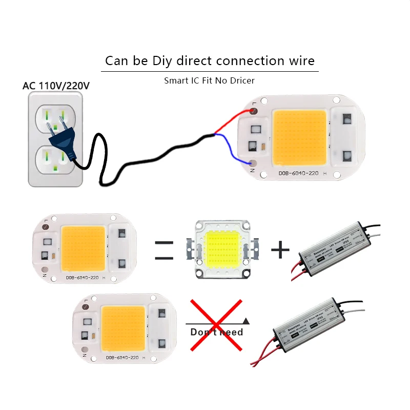 AC 220v LED Chip 20w 30w 50w COB lampada Bead Driver ad alta tensione Free Warm Cool White spettro completo per faretto luce di riempimento