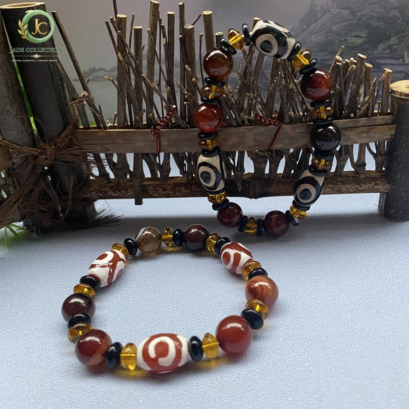 Tibetan Agate Three-Eyed Dzi Bead Bracelet, Single-Loop Red Bracelet for Men and Women, Black Hand-Crafted, Live-Stream Sales, J