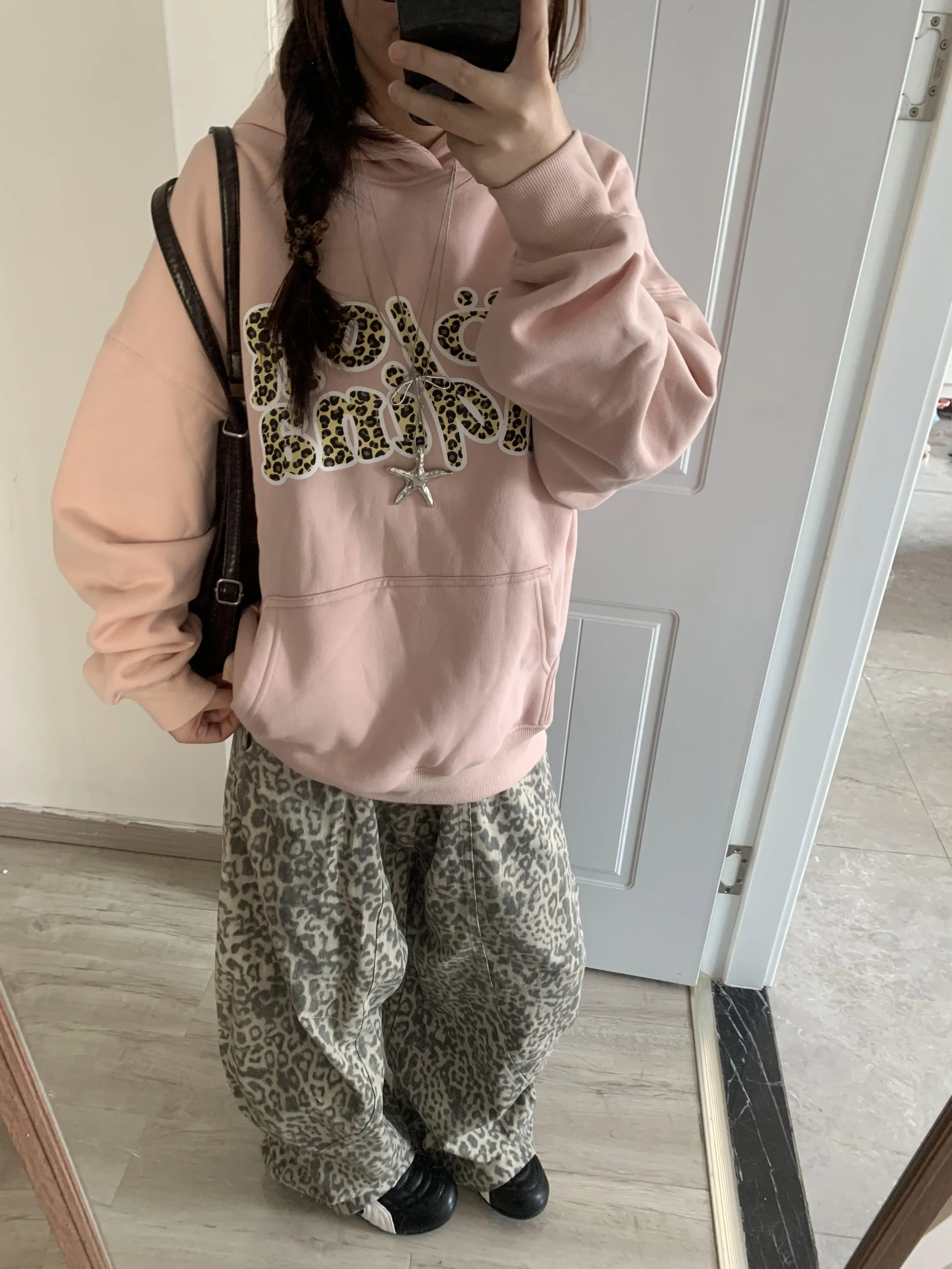

American Lazy Style Leopard Print Deconstructed Knife High Waist Wide Leg Jeans Women Design Loose Slimming Floor Length...