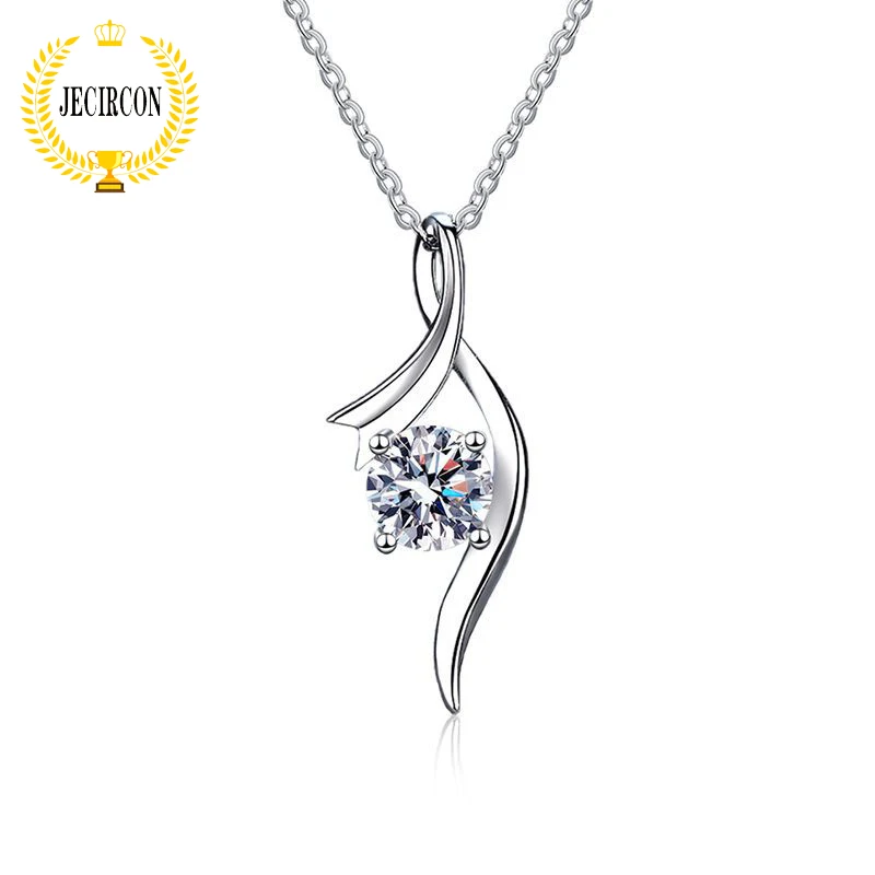 

JECIRCON 1ct D Color Moissanite Necklace for Women Simple Classic 4-Claw Lab Dianond Pendant 925 Sterling Silver Wedding Jewelry