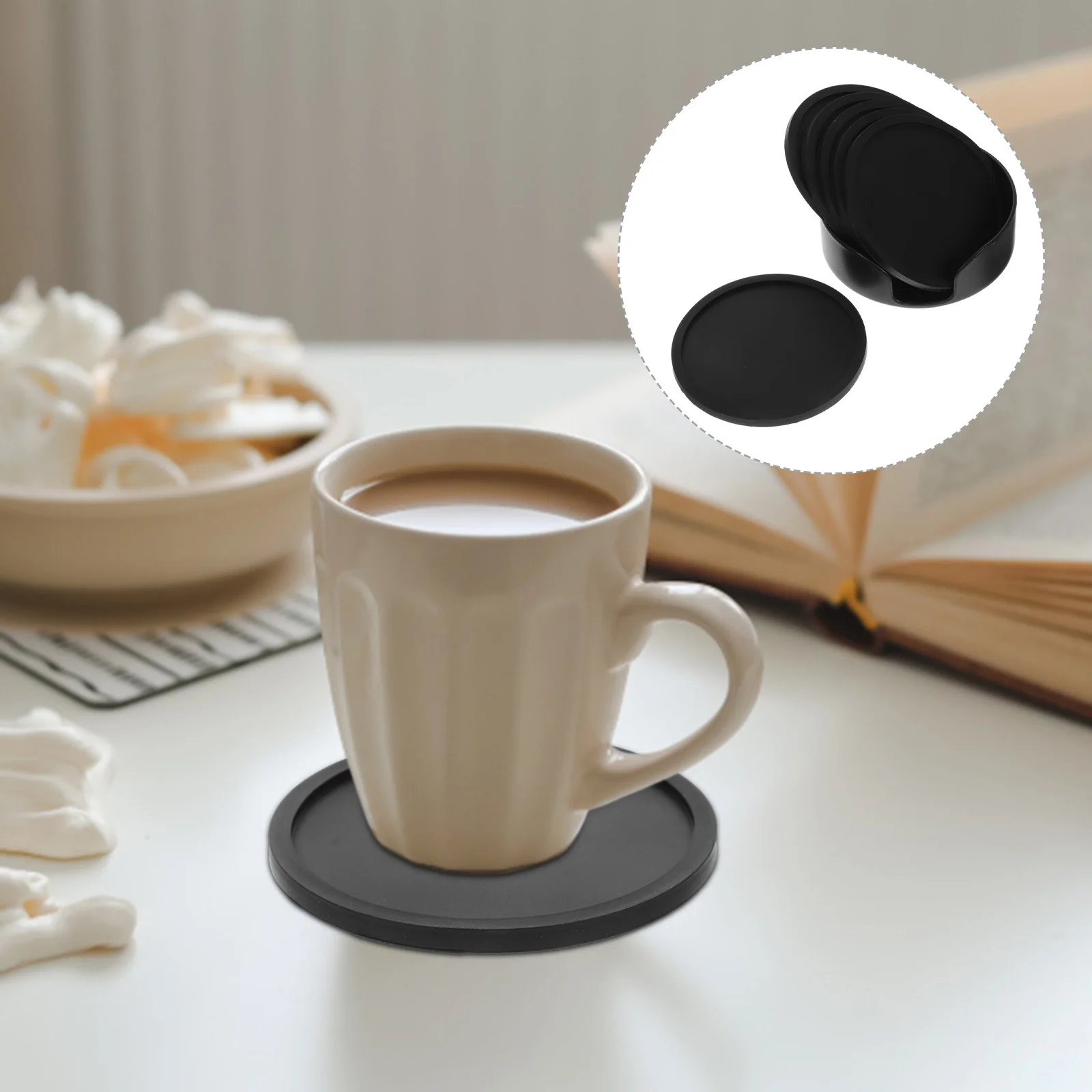 

1Set Round Silicone Cup Coasters Set Small Lightweight Drink Coasters with Holder for Tea Coffee Mugs Drink Coaster