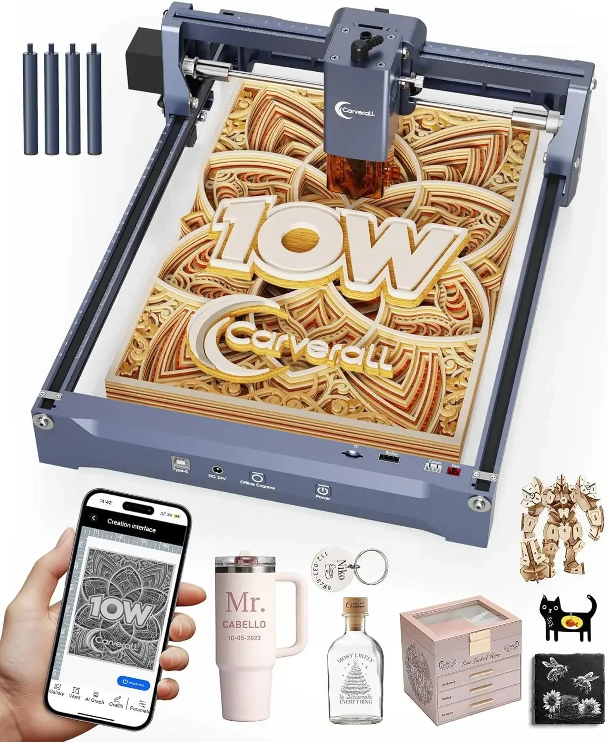Laser Engraver 10W Laser Engraving Machine for Wood Metal Acrylic Glass Stone, Powerful DIY CNC Portable Laser Cutter 7.9" x 11.