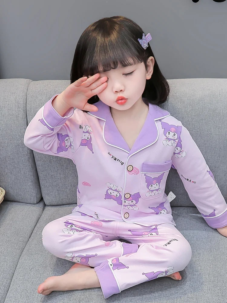 fenteng-children's-sleepwear-long-sleeve-pure-cotton-girls'-pyjamas-autumn-home-clothes-cartoon-cute-style-baby-girl-clothes