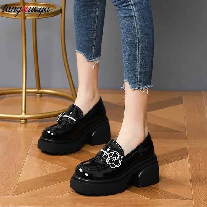 Luxury Designer Brand Mary Jane High Heels Women\'s Platform Loafers Gothic Black Single Shoes Women Japanese JK Uniform Shoes